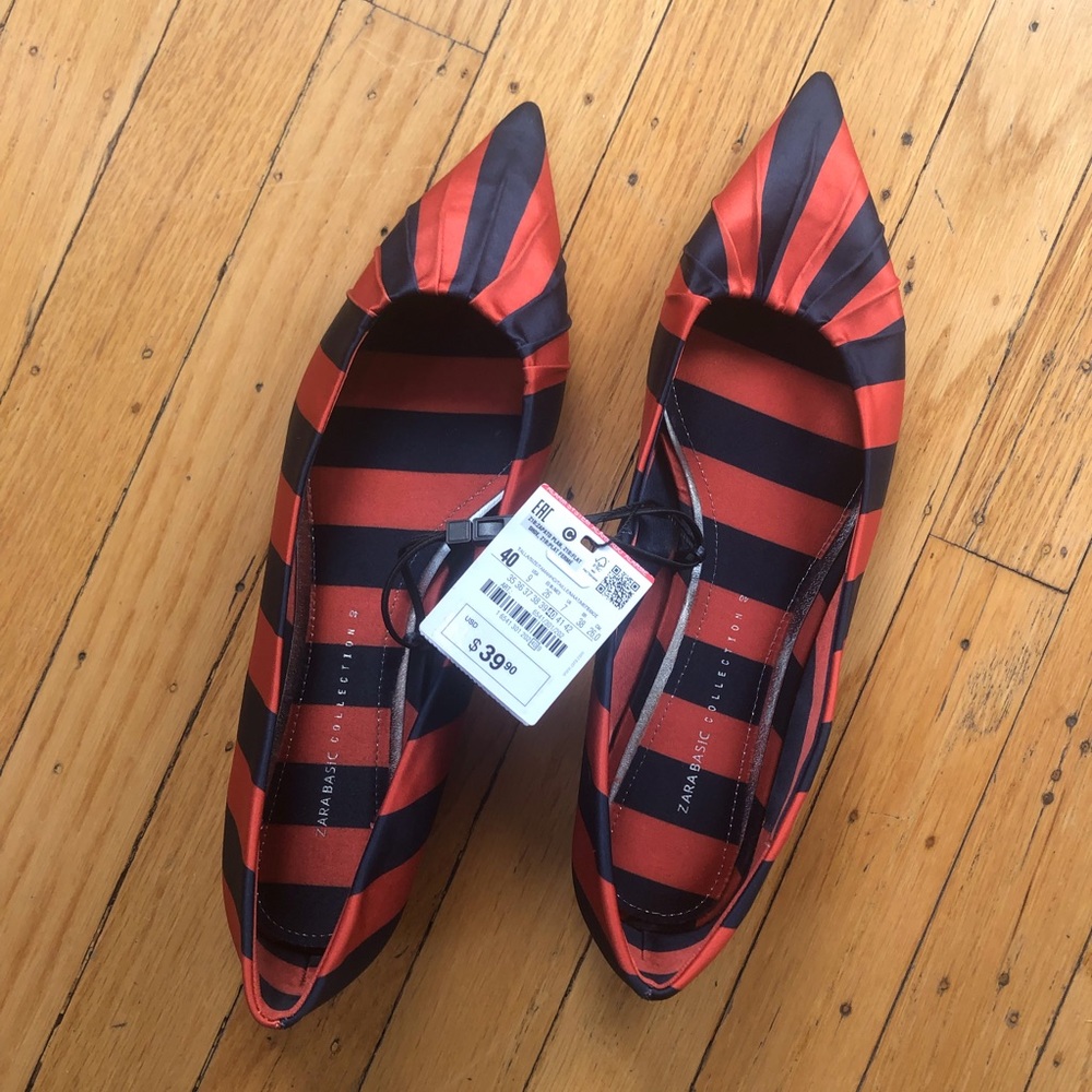 Zara striped satin flats
